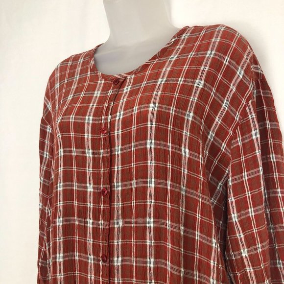 FLAX Rayon/ Acetate Rust Plaid Vintage  Long Sleeve Tunic Dress Large - Picture 5 of 8